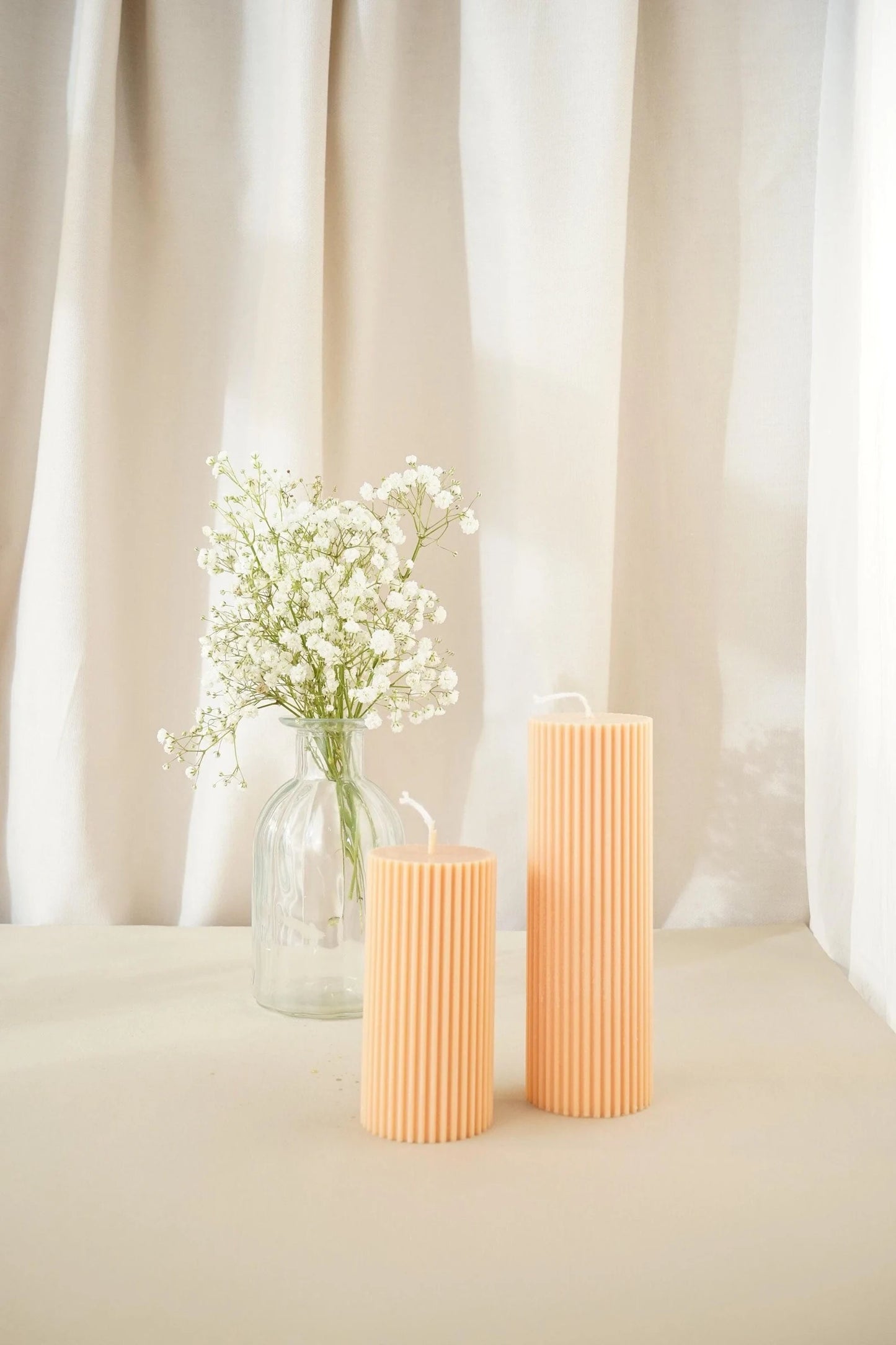 Ribbed pillar candle centerpiece | 5 x 10 cm | 5 x 15 cm tall | Soy Wax Pillar Candle for House Warming Room Decor | Valentines Day Candle