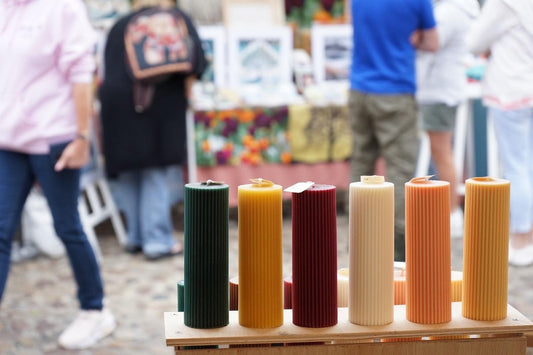 Beeswax Elegant Ribbed Candle | Home Decor | 5 x 10 cm | 5 x 15 cm tall | Large Colored Pillar Candle | 40-50 Hours Long Lasting Candles